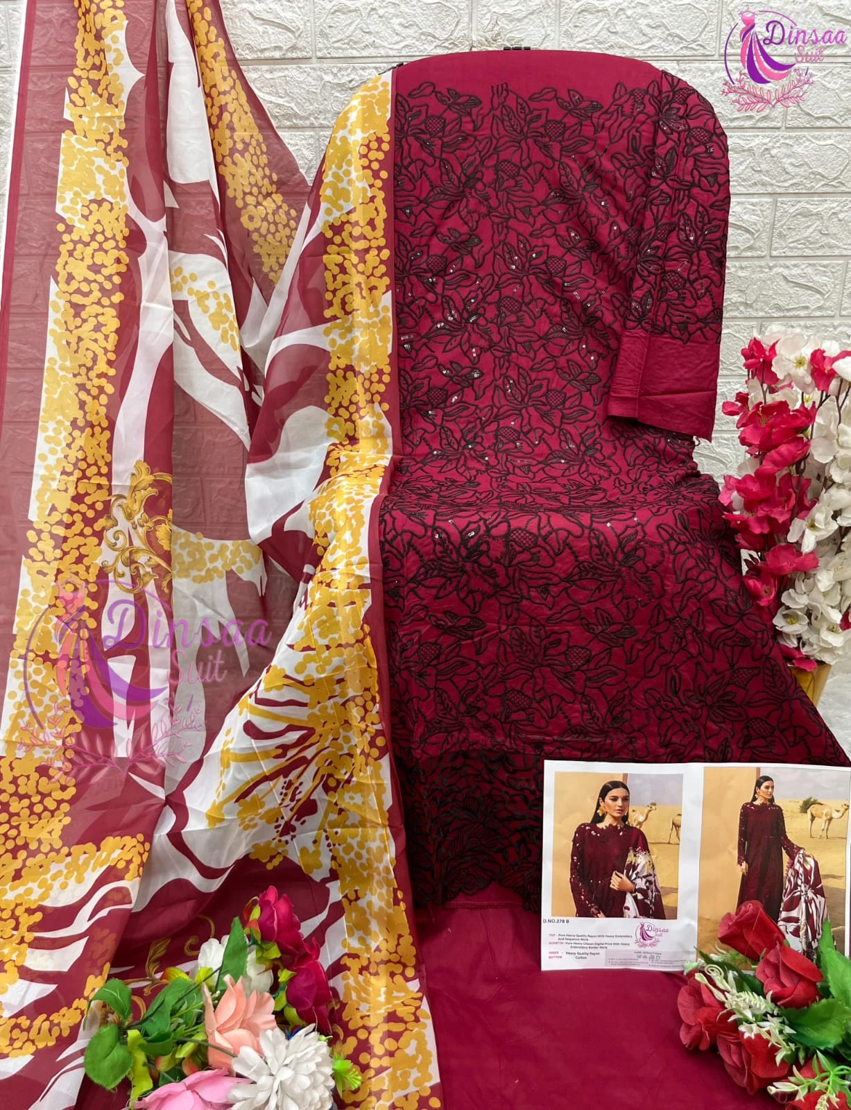 Dinsaa Suit D S No-278 A-B-C Heavy Rayon Wholesale Pakistani Salwar Suit Catalog — Wholesale Pakistani Suits, MPA wholesale from Surat - Gallery Image 2